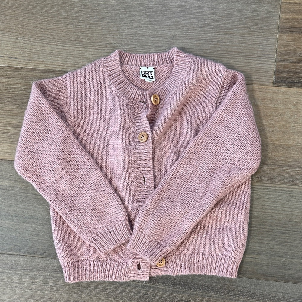 Bonton Blush Knit Sweater with Wooden Button